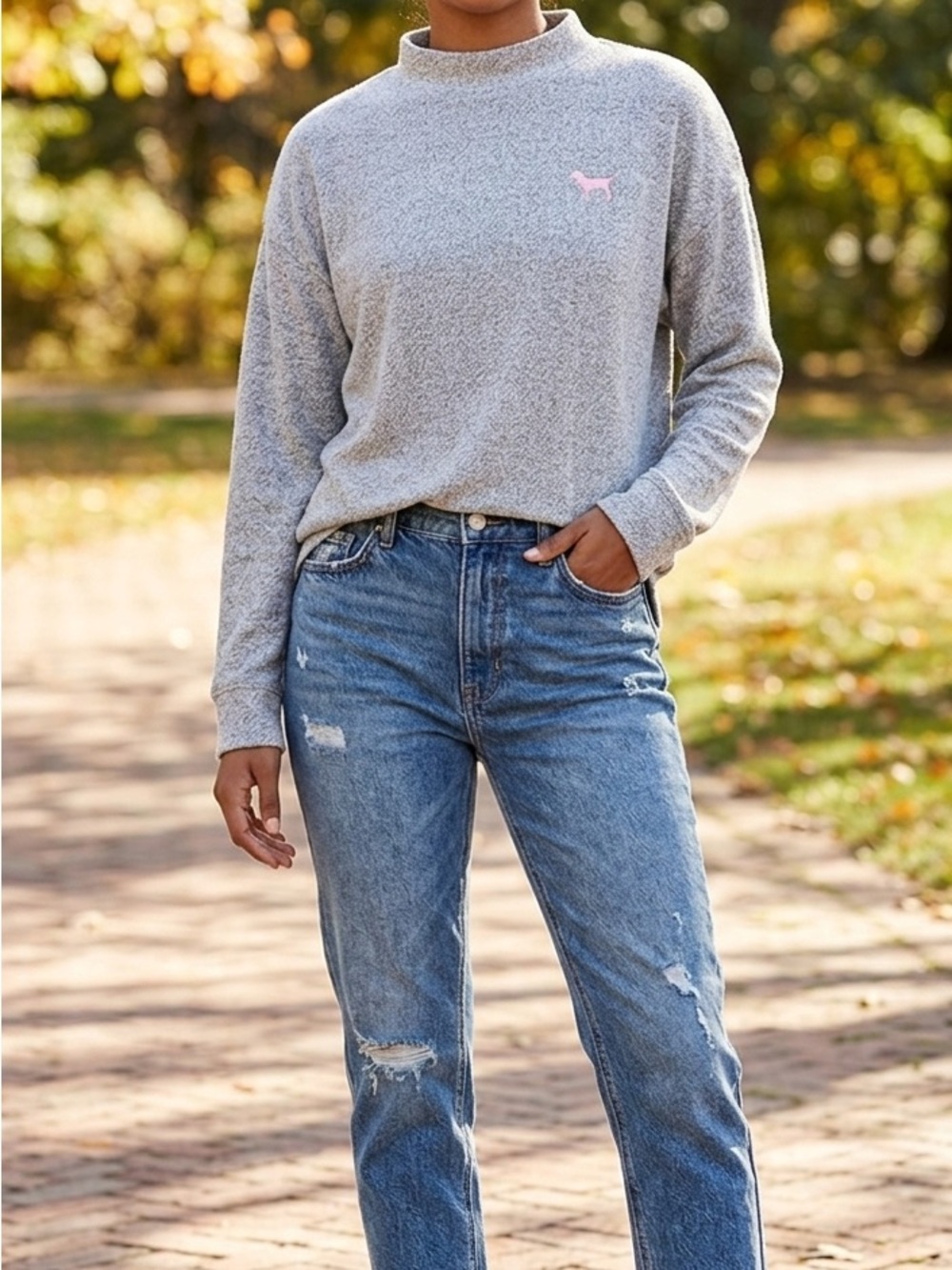 Victoria's Secret PINK Heather Gray Mock Neck Cozy Pullover Size XS/S